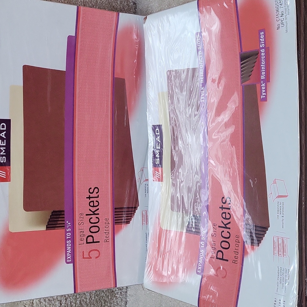 Smead 5 legal size pockets lot 3 New n sealed Redrope EXpands To 5 1/4#